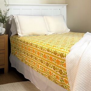 Vintage 70's Cannon Graphic Flower Power  Print Double Flat Sheet